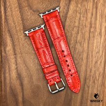 Load image into Gallery viewer, #679 (Suitable for Apple Watch) Chilli Red Crocodile Leather Watch Strap with Red Stitches