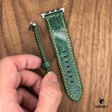 Load image into Gallery viewer, #636 (Suitable for Apple Watch) Emerald Green Ostrich Leg Leather Watch Strap with Yellow Stitch