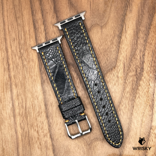 #932 (Suitable for Apple Watch) Black Ostrich Leg Leather Watch Strap with Orange Stitches Regular price