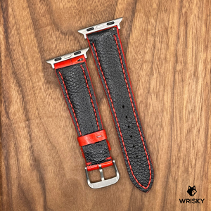 #679 (Suitable for Apple Watch) Chilli Red Crocodile Leather Watch Strap with Red Stitches