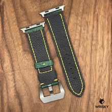 Load image into Gallery viewer, #636 (Suitable for Apple Watch) Emerald Green Ostrich Leg Leather Watch Strap with Yellow Stitch