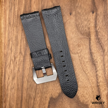 Load image into Gallery viewer, #711 24/22mm Black Double Row Hornback Crocodile Leather Watch Strap
