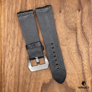 #711 24/22mm Black Double Row Hornback Crocodile Leather Watch Strap