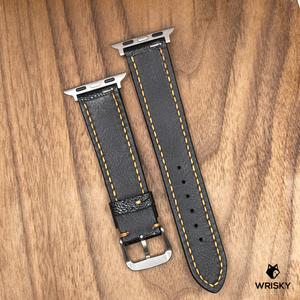 #932 (Suitable for Apple Watch) Black Ostrich Leg Leather Watch Strap with Orange Stitches Regular price