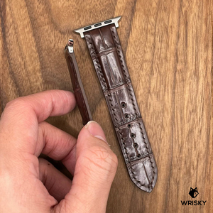 #652 (Suitable for Apple Watch) Dark Brown Crocodile Leather Watch Strap with Brown Stitches