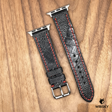 Load image into Gallery viewer, #933 (Suitable for Apple Watch) Black Ostrich Leg Leather Watch Strap with Red Stitches