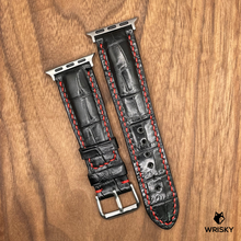 Load image into Gallery viewer, #681 (Suitable for Apple Watch) Black Crocodile Leather Watch Strap with Red Stitches