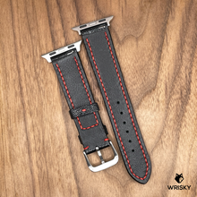 Load image into Gallery viewer, #933 (Suitable for Apple Watch) Black Ostrich Leg Leather Watch Strap with Red Stitches