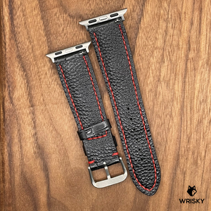 #681 (Suitable for Apple Watch) Black Crocodile Leather Watch Strap with Red Stitches