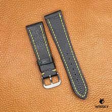 Load image into Gallery viewer, #746 22/18mm Black Crocodile Belly Leather Watch Strap with Yellow Stitches