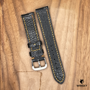 #914 (Quick Release Spring Bar) 20/18mm Black Crocodile Belly Leather Watch Strap with Orange Stitches