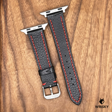 Load image into Gallery viewer, #753 (Suitable for Apple Watch) Black Crocodile Belly Leather Watch Strap with Red Stitches