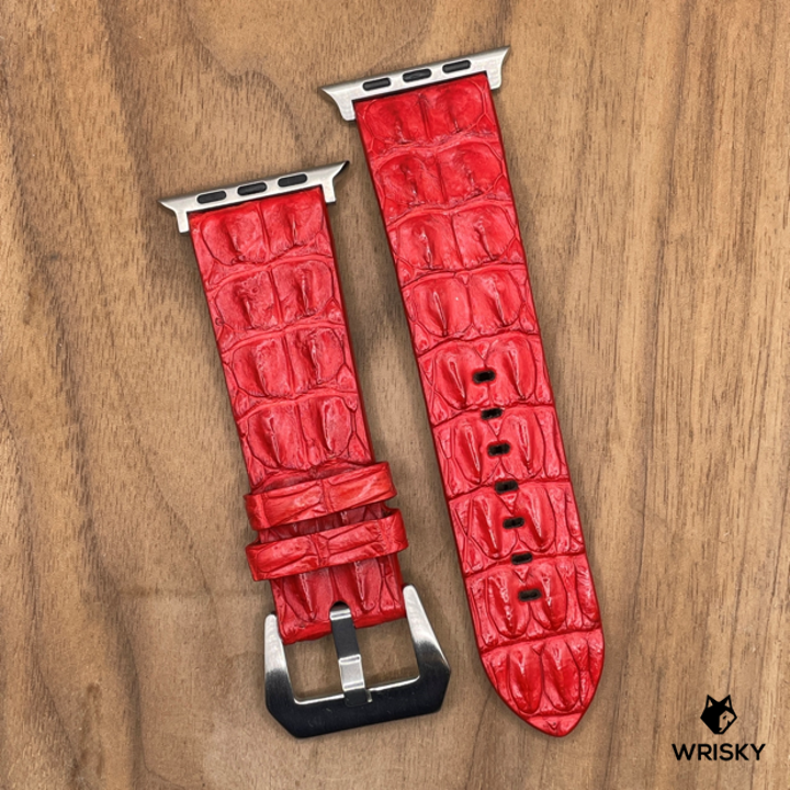 #1037 (Suitable for Apple Watch) Bright Red Double Row Horned Crocodile Leather Watch Strap