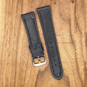 #851 21/18mm Deep Sea Blue Ostrich Leg Leather Watch Strap with Blue Stitches