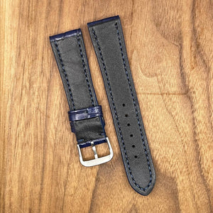 #852 21/18mm Blue Crocodile Belly Leather Watch Strap with Blue Stitches