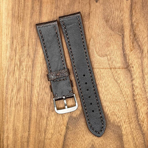 #853 21/18mm Dark Brown Ostrich Leg Leather Watch Strap with Brown Stitches