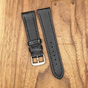 #854 21/18mm Black Crocodile Belly Leather Watch Strap with Black Stitches