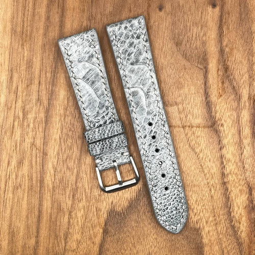 #855 21/18mm Grey Ostrich Leg Leather Watch Strap with Grey Stitches